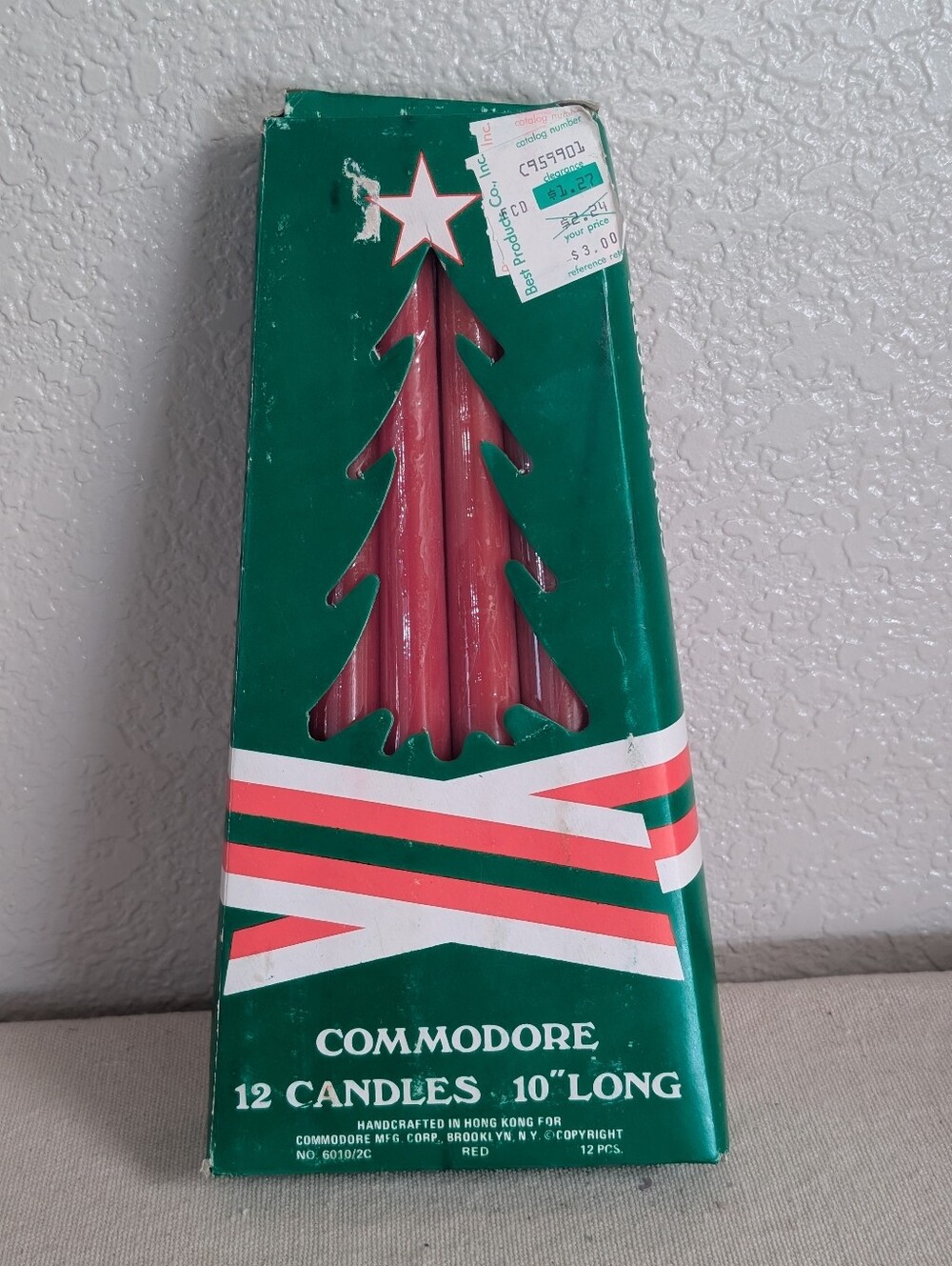 New Vintage Commodore 10" Christmas Taper Candles set of 12 Red Holiday Festive